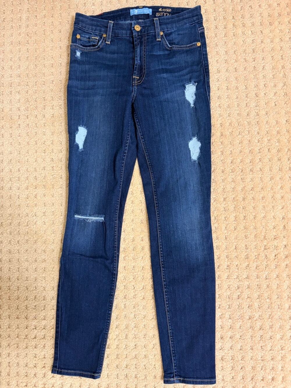 7 For All Mankind Blair Ankle Skinny Distressed Jeans 27